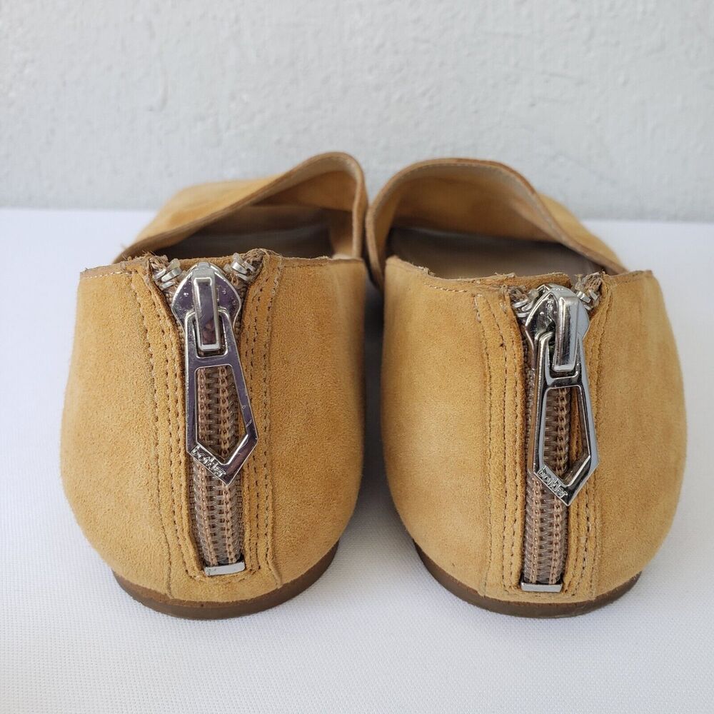Botkier New York Womens Sz 7 Maxine Suede Tan Leather Zip Peep Toe Flats Shoes - Picture 6 of 13